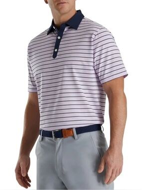 FootJoy Striped Performance Golf Polo Purple/Navy | Size M |